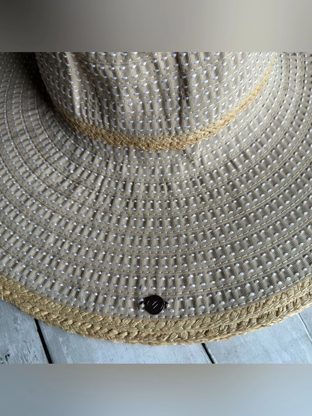 NEW WITH TAGS CALIA FLOPPY SWIM HAT NATURAL GROSGRAIN TAN BEACH HAT SUN